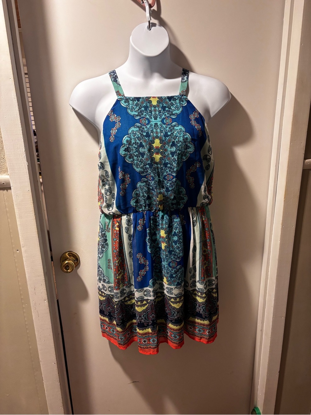 Blue Multicolor Paisley Halter Dress